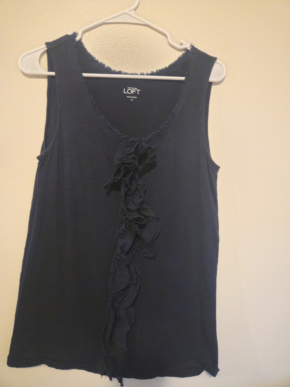LOFT Navy Sleeveless Ruffle-Front Tank